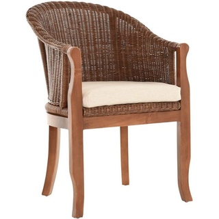 Krines Home Relaxsessel Rattan-Sessel mit Holzbeinen, Sessel aus echtem Rattan- mit Polster, Rattanstuhl, Clubsessel braun