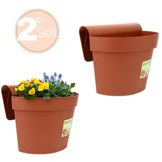 GarPet 2x Geländertopf Balkon mit Wasserspeicher Blumentopf Zaun Blumenkasten Geländer Geländerkasten Balkontopf Balkonkasten Terracotta