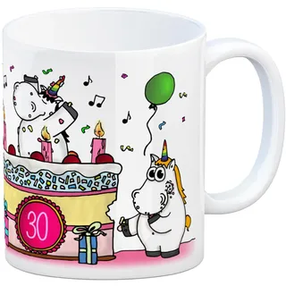 Kaffeebecher mit Einhorn Geburtstagsparty Motiv zum 30. Geburtstag Tasse Kaffeetasse Becher mug Teetasse Büro Unicorn Einhorngeschenk lustig witzig Spruch Einhorntasse kuscheln niedlich Torte Party
