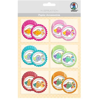 Ursus 56500051 - Papier Accessoires Fische, 36 Stück in 6 Motiven, Durchmesser ca. 36 39 mm, einseitig bedruckt und veredelt, ideal zur Verzierung von Karten, Scrapbooking und Geschenken