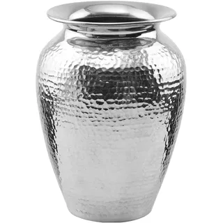 BUTLERS Orientalische Vase Ø 16cm und 21cm hoch gehämmert in Silber - sehr stabile Blumenvase oder Bodenvase aus Metall, mit Filz auf Unterseite - Gefäß und Deko