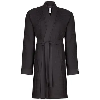 Taubert Bademantel Spa Thalasso, Baumwolle, zwei Taschen, Bindegürtel, mit Bindegürtel, Short Kimono für Herren, kurzer Wellnessmantel, 100 cm, Pique schwarz S