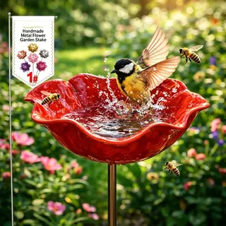 Gartenstecker Vogeltränke Blume aus Metall, Bienentränke für den Garten Terrasse, Winterfest Vogeltränke & Insektentränke, Metallfiguren Gartenfiguren & Gartenstatuen Gartendeko (A)