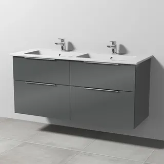 Sanipa 3way Keramik-Set Venticello Keramik-Doppelwaschtisch und Unterbau mit 4 Auszügen, Anthrazit-G UF32879