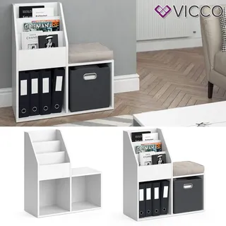 Bücherregal Luigi weiß mit Sitzbank Ordnerregal Aktenregal Standregal Büro Vicco