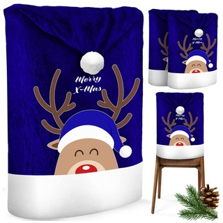 KESSER Weihnachtsfigur, Premium Weihnachtsstuhlüberzug Set Stuhlhussen für Weihnachten blau|weiß