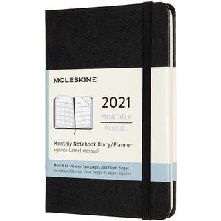 Moleskine Monatskalender 2021, 12 Monate Monatsnotizkalender, Notizbuch mit Festem Einband, Format Pocket 9 x 14 cm, Farbe schwarz, 128 Seiten
