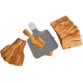 D.O.M.® Raclette-Spachtel und Untersetzer aus Olivenholz (6er Set Spachtel und Untersetzer)
