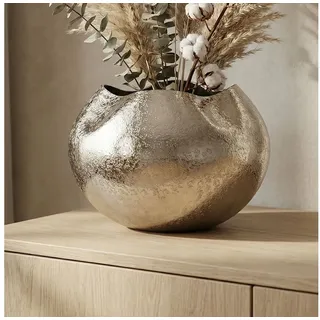 FINEBUY Tischvase FB77635 Vase Dekovase 30cm Aluminium Silber Blumenvase Wohndeko Rund (Stilvolle Vase mit moderner Struktur), Dekoratives Highlight für deinen Wohnbereich silberfarben