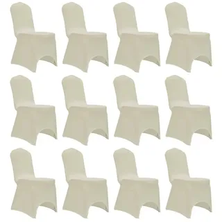 furnicato Hussen-Set Stuhlhussen Creme für Stühle bis 100 cm Höhe, 12er Set, Dehnbare Stuhlbezüge mit festem Halt für Hochzeiten und Bankette weiß
