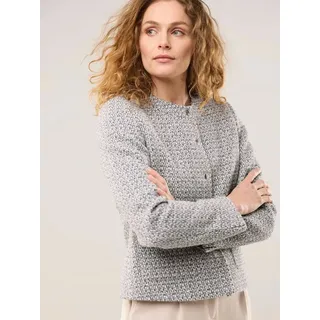 Walbusch Blusenblazer Damen Rundhalsblazer mit Pailletten verkürzte Form Kurzblazer aus italienischem Strukturstoff, Baumwoll‐Mix, 2 Taschen grau 36