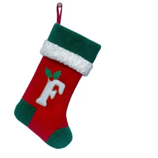26 Buchstaben bestickter Weihnachtsstrumpf aus Samt mit elastischen Kanten und starkem Aufhängegurt, für saisonale Dekorationen, Süßigkeitenaufbewahrung und langfristige Nutzung (F)