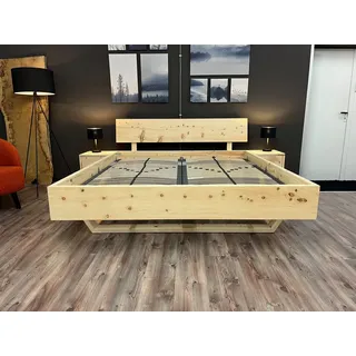Möbel Specht Massivholzbett Sölden (Zirbe naturbelassen, Zirbenholzbett, bis zu einer Liegefläche von 300x220cm), Kufen aus Zirbenholz