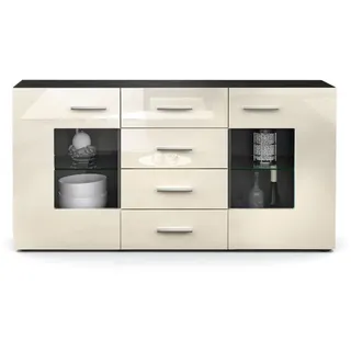 Vladon Sideboard 139 x 72 x 35 cm Schwarz matt / Creme Hochglanz / Gelb