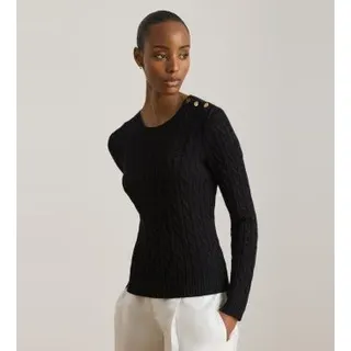 Lauren Ralph Lauren für Damen. 200P14039001 Pullover mit Zopfmuster und Knöpfen schwarz (XL), Lässig, Baumwolle, Langarm