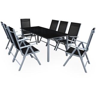 CASARIA® Gartenmöbel Set 8 Stühle mit Tisch 190x90cm Aluminium Sicherheitsglas Wetterfest Klappbar Modern Terrasse Balkon Möbel Sitzgruppe Garn...