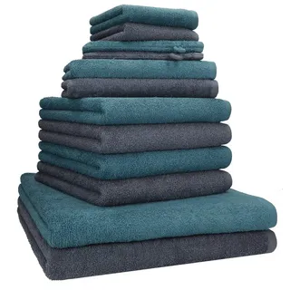 Betz Handtuch Set Berlin 12-teilig - 2 Duschtücher 70×140 cm, 4 Handtücher 50×100 cm, Baumwolle (Set, 12-St), Gästetücher 30×50 cm, 2 Seiftücher 30×30 cm, 2 Waschhandschuhe blau|grau