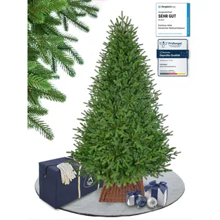EveXmas Adele Künstlicher Weihnachtsbaum 215 cm, 899 Zweige, 100% PE Spritzguss – Christbaum und Tannenbaum grün, Nordmanntanne Optik, wie echt, inkl. Metallständer, Aufbewahrungstasche und Baumkorb