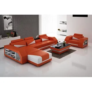 Wohnlandschaft Ecksofa L-Form mit Sessel Set Modern JVmoebel - Orange/Weiß