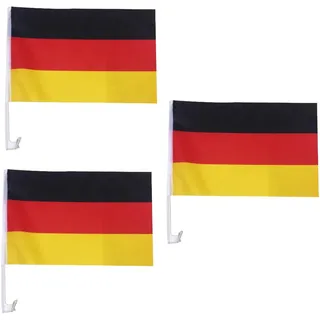 Deutschland Flagge Autofenster 45 X 30 Cm Deutschlandfahne Mit Stab Für Deutschlandflagge Groß Fanartikel Deko Autofahnen (3 Stück)
