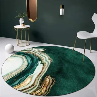 ZYYJ Moderner runder Teppich Grün und Gold Abstraktes Kunstdesign, für Wohnzimmer Schlafzimmer Sofa Küche Garderobe Stuhl Matte Weicher Teppich-Durchmesser 200CM