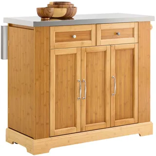 SoBuy Kücheninsel, auf Rollen, Bambus, 107x92,5x(46–71) cm,