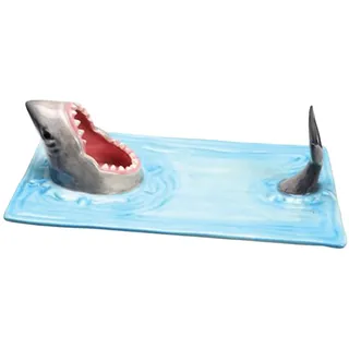 ARSBORUI Shark Sushi Teller Keramik Hai Sushi Teller Japanisches Sushi Geschirr Hungriger Hai Design Sushi Teller Kreativ Sushi Platte Rechteckig Käsebrett Esstisch Küche Dekoration