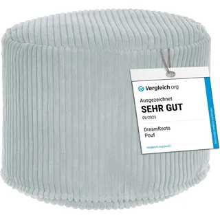 DreamRoots Runder Cord Pouf Hocker 380 g/m2 als Bequemer Bodenstuhl und Vielseitiges Sitzkissen Boden für Wohnzimmer Schlafzimmer oder Homeoffice 35x35x25 cm Green Lily