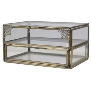 Chic Antique Schmuckkassette Chic Antique - Glasschattule Schmuckkästchen Glas Box 2 Fächer goldfarben