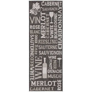 Teppich RUN, Grau - Weiß - 50 x 150 cm - mit Wein Motiven und Schriftzug