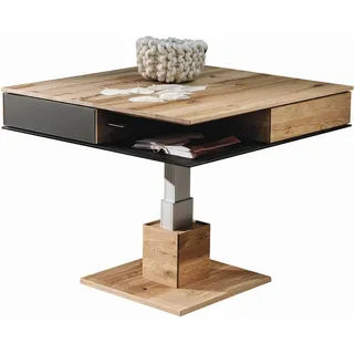 Voglauer Couchtisch, Anthrazit, Eiche, Holz, Glas, Altholz, Eiche, massiv, 2 Schublade(n) Schubladen, quadratisch, eckig, Säule, 90x38.3x90 cm, Goldenes M, Made in Austria, höhenverstellbar, Wohnzimmer, Wohnzimmertische, Couchtische, Couchtische Glas