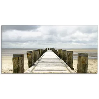 ARTland Wanddeko Glasbilder Wandbild Glas Bild einteilig 100x50 cm Querformat Strand Meer Nordsee Küste Steg Watt Wolken Maritim T9NK