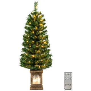 COSTWAY 120 cm künstlicher Weihnachtsbaum mit Beleuchtung, Tannenbaum im Topf, 3 Lichtmodi, mit warmweißen LED-Lichtern & Timer & 160 PVC Zweigspitzen, Christbaum Topfbaum für Eingang Haus Büro, Grün