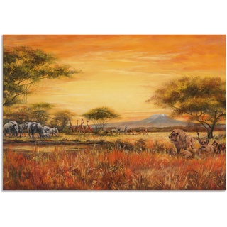 Wandbild ARTLAND "Afrikanische Steppe mit Löwen" Bilder Gr. B/H: 100 cm x 70 cm, Alu-Dibond-Druck Afrika, 1 St., braun Kunstdrucke