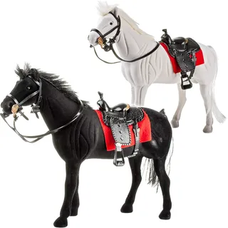 alles-meine.de GmbH großes Pferd/Rappe/Schimmel - schwarz - weiß - mit abnehmbaren Sattel - 23 cm hoch - ideal auch für 29 cm Spielzeug Puppen/Pferde beflockt - weiches Fel..