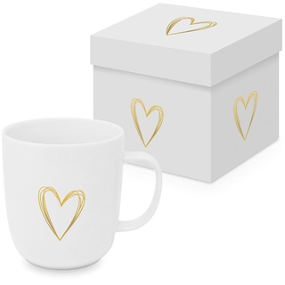PPD Kaffeetasse Pure Heart Gold 350ml Teetasse Cappuccinotasse Kaffee-Tasse Porzellantasse Henkeltasse Porzellan-Tasse Tee-Tasse Bone China Porzellan