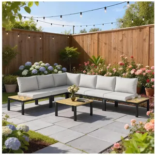 Luckice Gartensofa 6-tlg. Gartenlounge mit Tisch, Modulares Loungeset für, Terrasse und Balkon Verstellbares Gartensofa als Sonneninsel oder Gartenbett, Grau grau