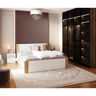 FDM Stauraumbett mit Bettkasten und Lattenrost 120x200, 140x200, 160x200 und 180x200cm (MADE IN EU - Gästebett Tagesbett Kinderbett belastbar bis 400kg - viel Stauraum, ideal für Paare, in Weiß-Natur oder Weiß-Grau), Metallrahmen mit hydraulischer Klappfunktion weiß