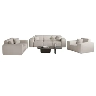 Fun Möbel 3-2-1 Garnitur Stoff 3-Sitzer + 2-Sitzer + Sessel Beige