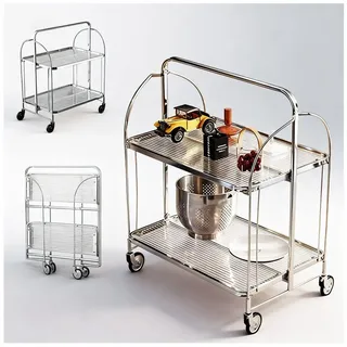 Rhein Beleuchtung Servierwagen Faltbarer Edelstahl-Servierwagen mit Glasablagen 2 Etagen, (Barwagen 68×38×80 cm, kein Aufbau nötig, mobil & modern), Küchenwagen auf Rollen mit Bremse, klappbar & platzsparend silberfarben