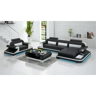 Ledersofa Couch Wohnlandschaft Ecksofa + Sessel Neu Garnitur Design Sofa mit USB