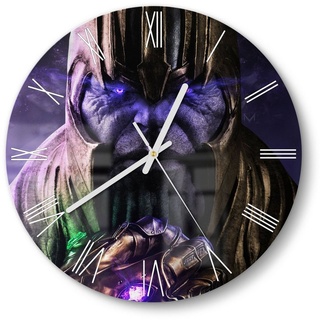 DEQORI Wanduhr 'Thanos Rüstung von Nahem' (Glas Glasuhr modern Wand Uhr Design Küchenuhr) goldfarben|schwarz 30 cm x 30 cm