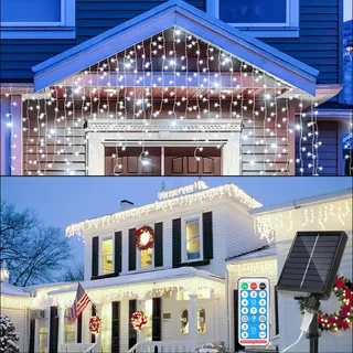 Randaco 15 M Led Solar Lichterkette Außen Wasserdicht Led Eisregen 600 Leds Eiszapfen Lichtervorhang Mit Fernbedienung Innen Outdoor Garten Deko Kaltweiß