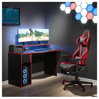 Vicco Gamingtisch Gaming Desk- Set Schreibtisch Gamertisch Kron Schwarz Rot Set 2 schwarz 130 cm x 87,2 cm x 60 cm