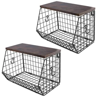 CHUENKUK 2 Stück Obstkorb Hängend, 30 x 15,5 x 21,6 cm Obstschale Hängend Metall, Schwarz Stapelbar Obstkorb Etagere Obst Aufbewahrung Wand für Küche