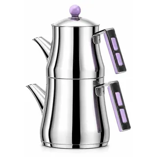 Scheffler Edelstahl Teekanne Caydanlik Harem Family 1.8L + 1L - Silber/Lila