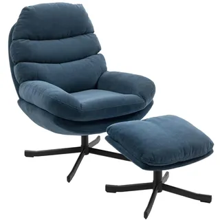 Homcom Relaxsessel mit Hocker Chenille 80 x 100 x 80 cm Blau drehbar