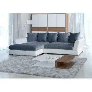 Fun Möbel Couchgarnitur TORRIS L-Form in Weiss- Anthrazit / Ottomane Links - Weiß