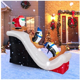 COSTWAY Weihnachtsmann, mit Skifahrenden Pinguinen, aufblasbar, 220 cm rot|weiß