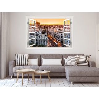 Oedim Vinyl-Fenster Madrid Sonnenuntergang | 150 x 105 cm | Aufkleber im Lieferumfang enthalten | Dekoration für Zimmer, selbstklebend, professionelles Design
